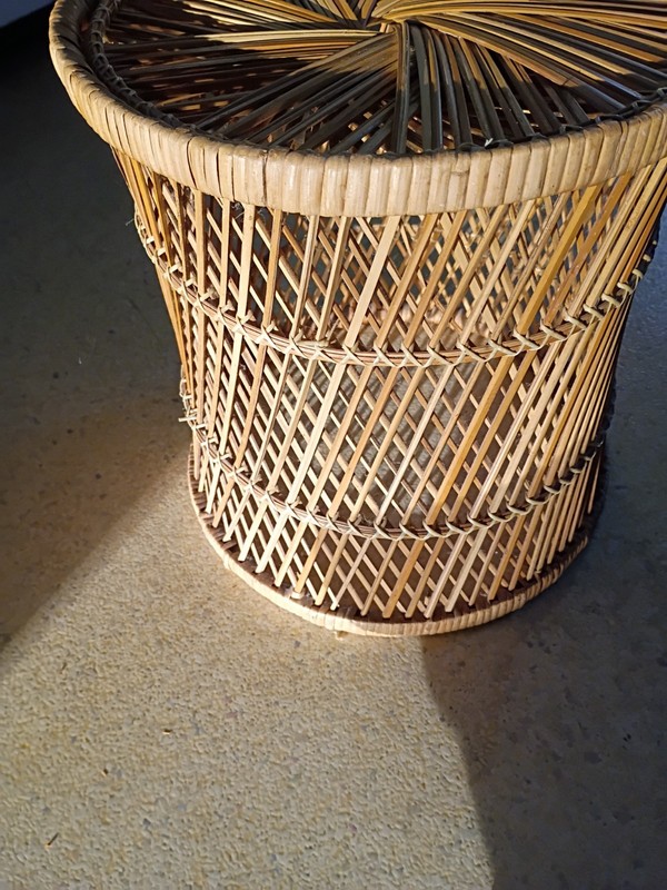Vintage Boho Chic Round Wicker Rattan Table Plant Stand Stool 12.5"× 14.25" gallery