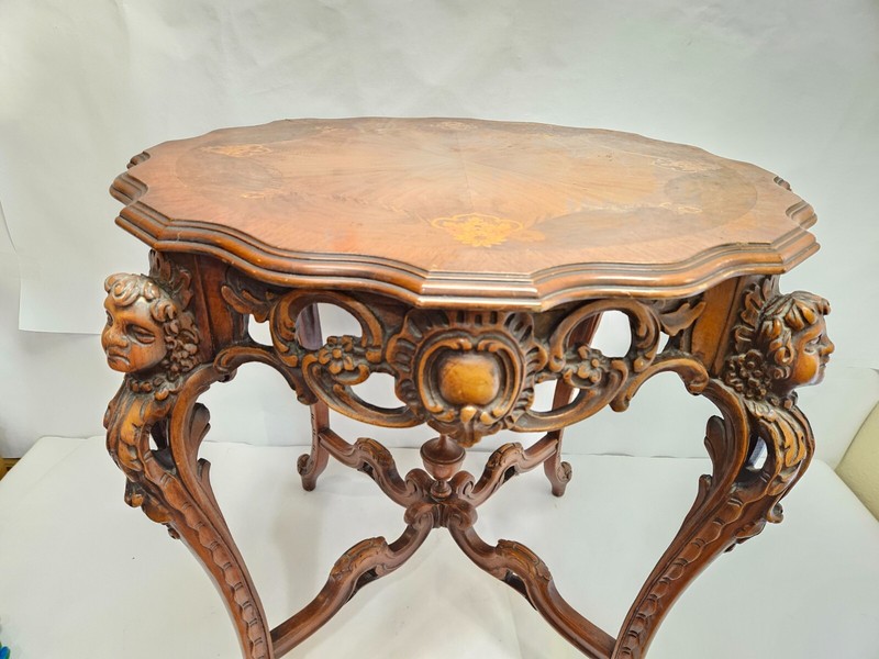 ANTIQUE Heavily Hand Carved Wood Table Coffee Breakfast Game Table 28″x29″
