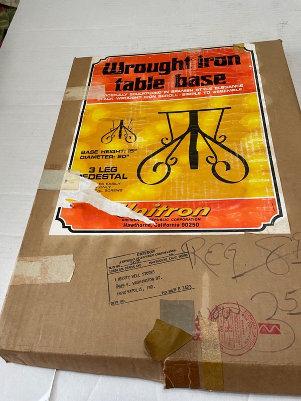 vintage wrought iron table base/ black NOS 1960S/1970S. IN BOX