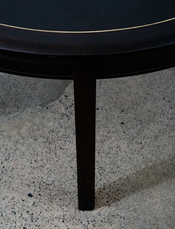 Mid Century Modern Dining Table Card Walnut Round Custom Vintage Brass Gold Mcm gallery