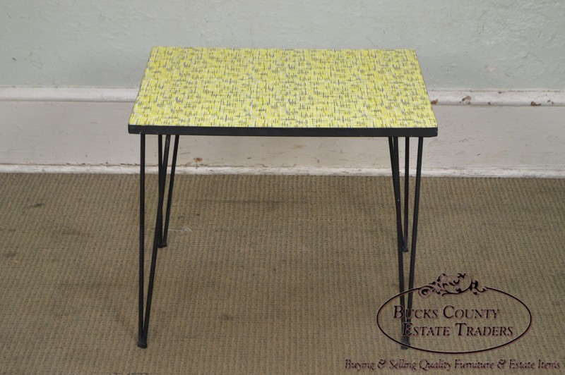 Mid-Century Modern Wrought Iron & Formica Childs Table & 2 Chair Kitchen Set gallery