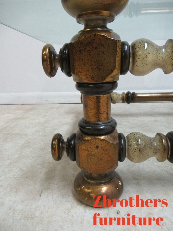 Large Vintage Italian Regency Bobbin Glass Top Gild Gilt Coffee Table gallery