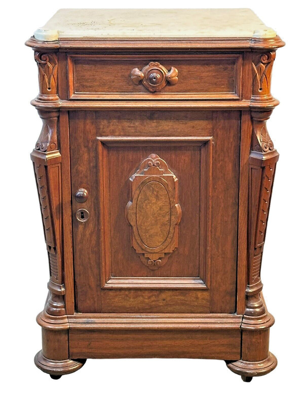 Antique marble top victorian renaissance carved nightstand 1860 pedestal