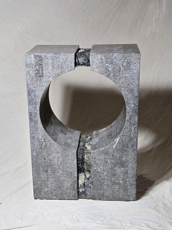 Vintage 80s Mid-century Modern Graphic Tessellated Granite Accent Table 27"x 29" gallery