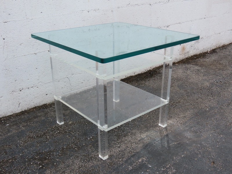 Hollywood Regency Two Tiers Lucite Glass Top Side End Table 6382