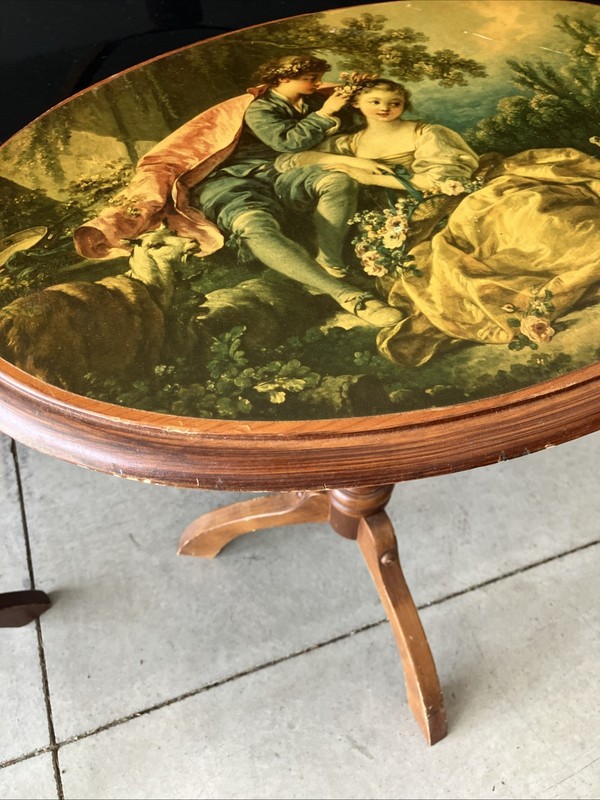 ANTIQUE LADY & CAVALIER COURT SCENE Tv Tray/ Side Table/ Standing Photo Set gallery