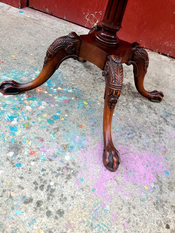 Antique  two tier occasional  table with  beautiful  carved wood gallery