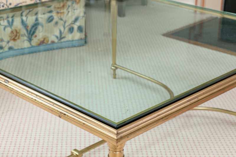 Vintage Louis XVI Style Brass And Glass Top Square Coffee Table gallery
