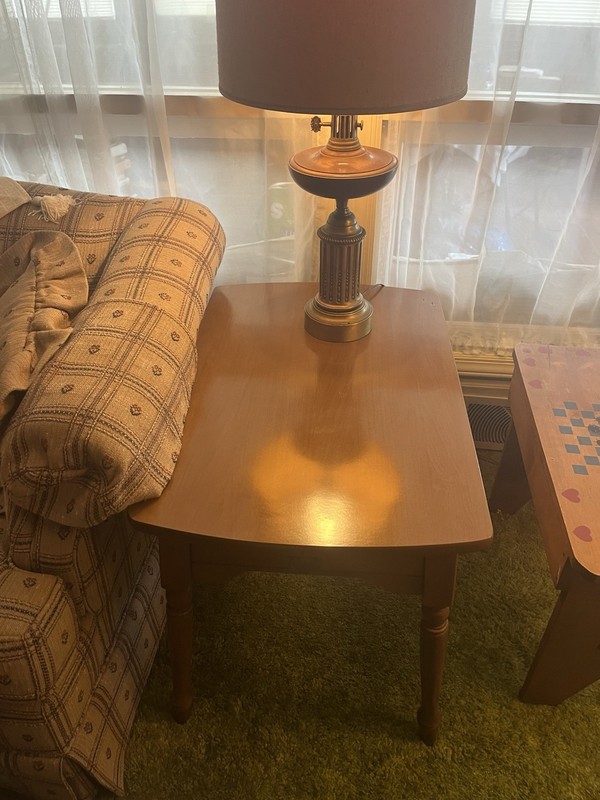 Real antique wooden side tables and coffee table set with pull out sofa couch gallery