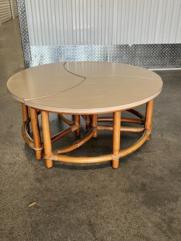 Unusual 1950's Ying Yang Puzzle Rattan Coffee Table W Laminate Top gallery