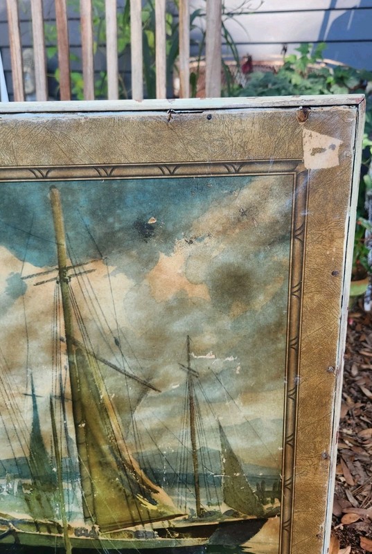 VTG 20s - 40s Wooden Card Table TOP only Sailing Fishing Boat Nautical Cabin gallery