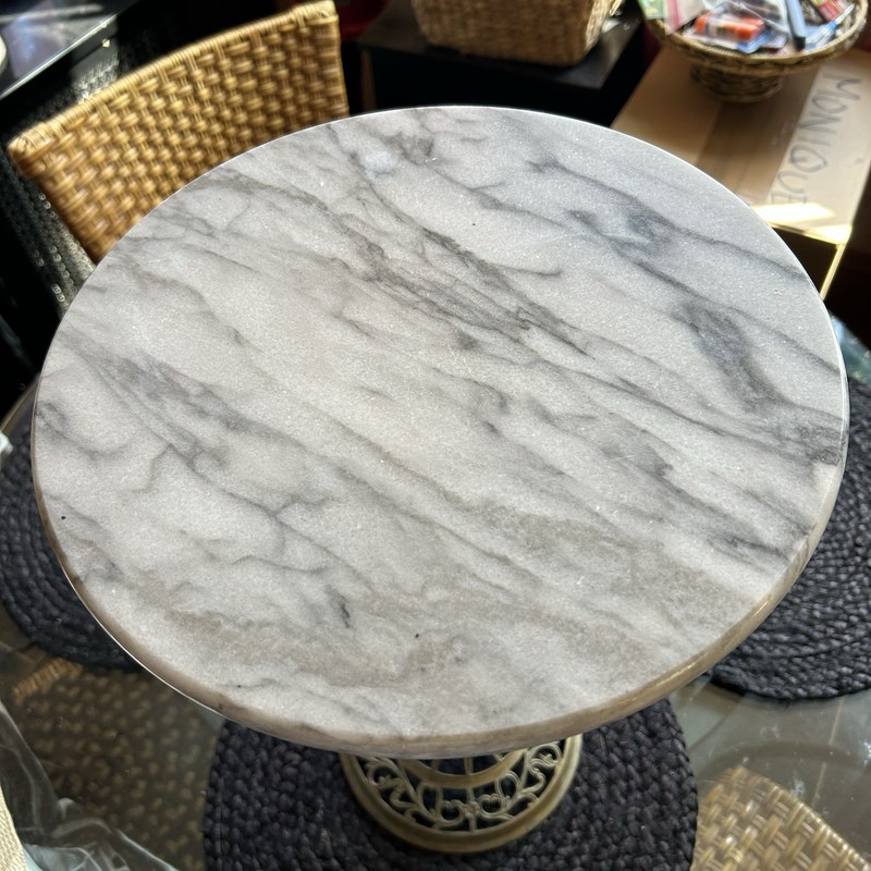 Vintage Round Marble-Top Side End Table / Plant Stand Side Table with Brass Base gallery