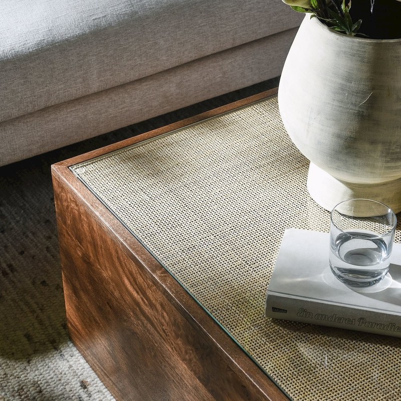 Truett Square Wood Rattan Coffee Table gallery