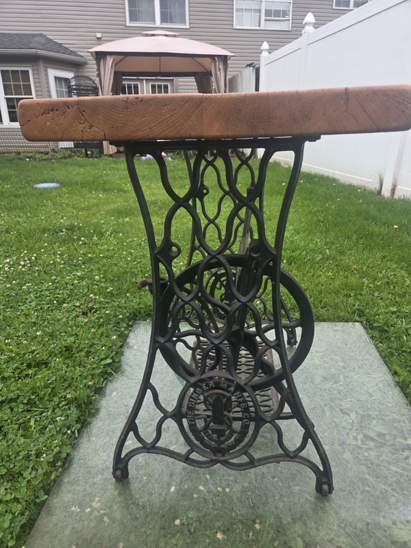 Singer Antique Cast Iron Treadle Sewing Table Base w/ Wood Top Foot Pedal gallery