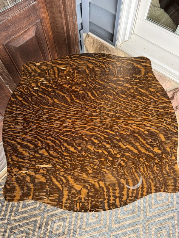 Antique Wooden Table veneer with ornate design and custom carved legs, mid-shelf gallery