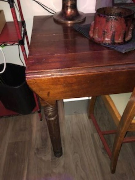 Antique Oak Drop Leaf Kitchen Table W/Steel Wheels in Vintage Shape gallery