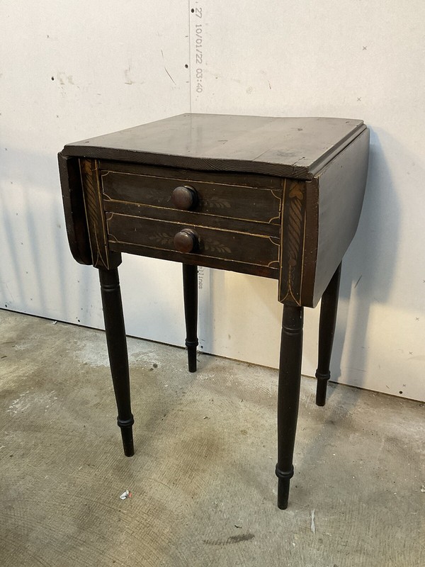 Antique Paint Decorated Sheraton Work Table Night Stand 2 Drawer Primitive Folk gallery