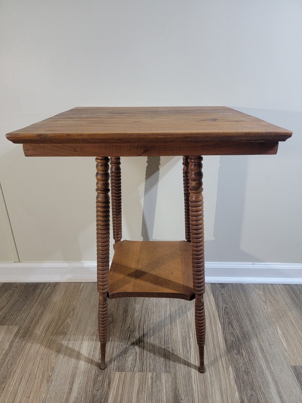 Antique Victorian-Style Two-Tier Parlor Table W/ Bobbin Turned Spindle Legs gallery
