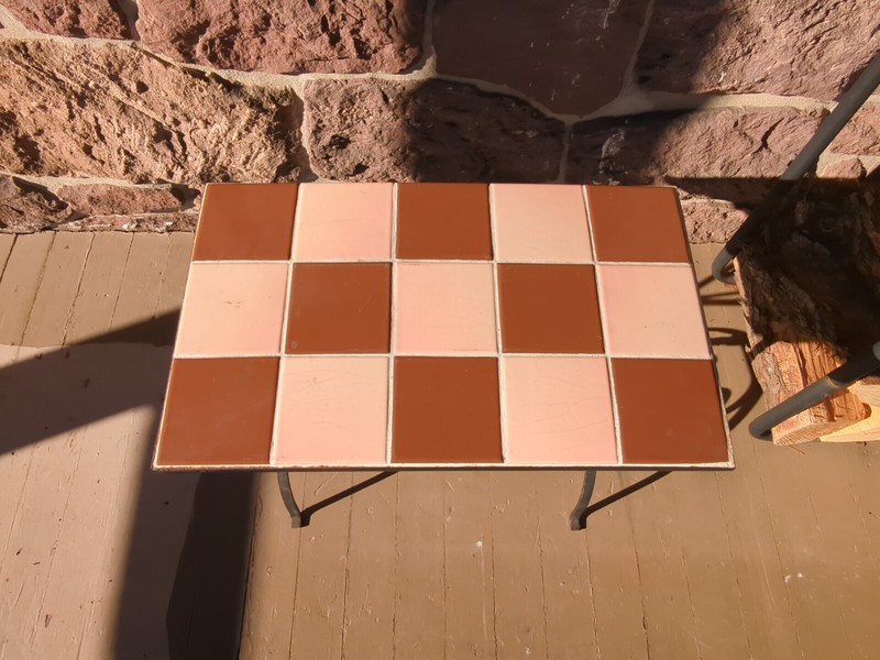 Vintage Arts & Crafts California Tile Top w/ Wrought Iron Base Table gallery