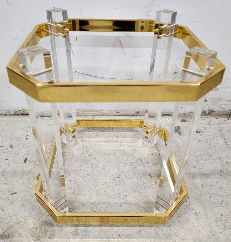 Lucite Side Coffee Table CHARLES HOLLIS JONES Style 24 Karat Gold Plated Petite gallery