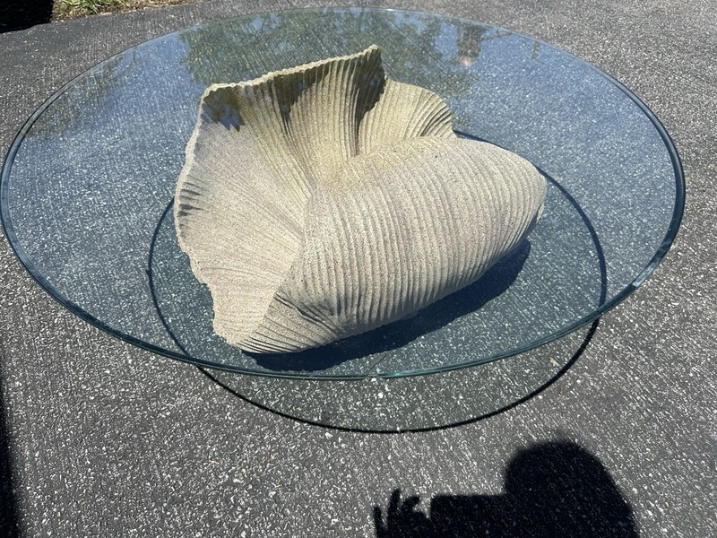 Vintage Clam Shell Coffee Table With Glass Top Coastal gallery