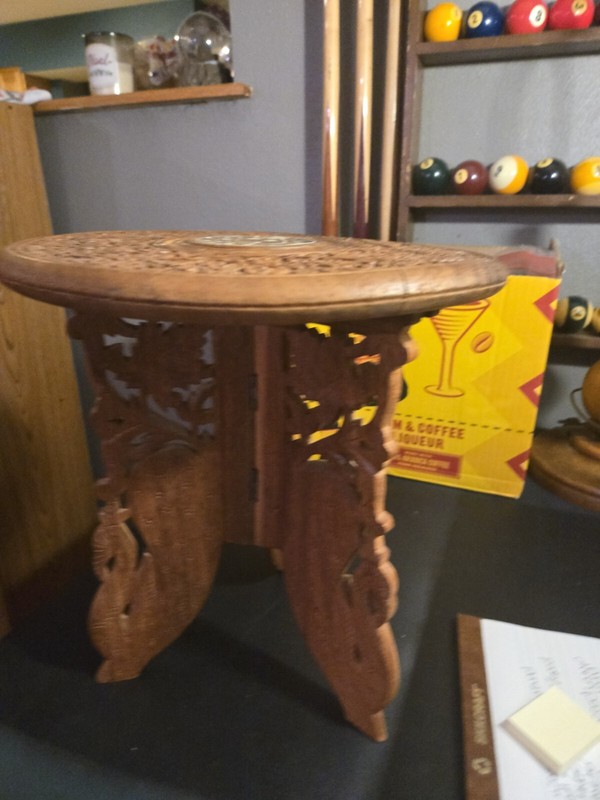 Vintage Hand Carved Folding Side Table/ Plant Stand gallery