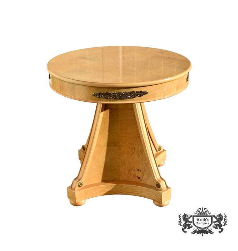 Vintage Round Henredon Maple Biedermeier Pedestal Table W/ Brass Fittings