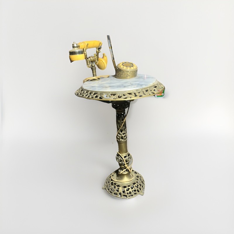 Antique Marble & Brass Telephone Table Vintage Telephone With Original Pen