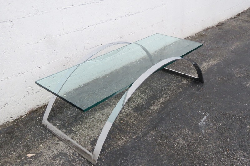 Hollywood Regency Modern Style Chrome Glass Top Long Coffee Table 3628 gallery