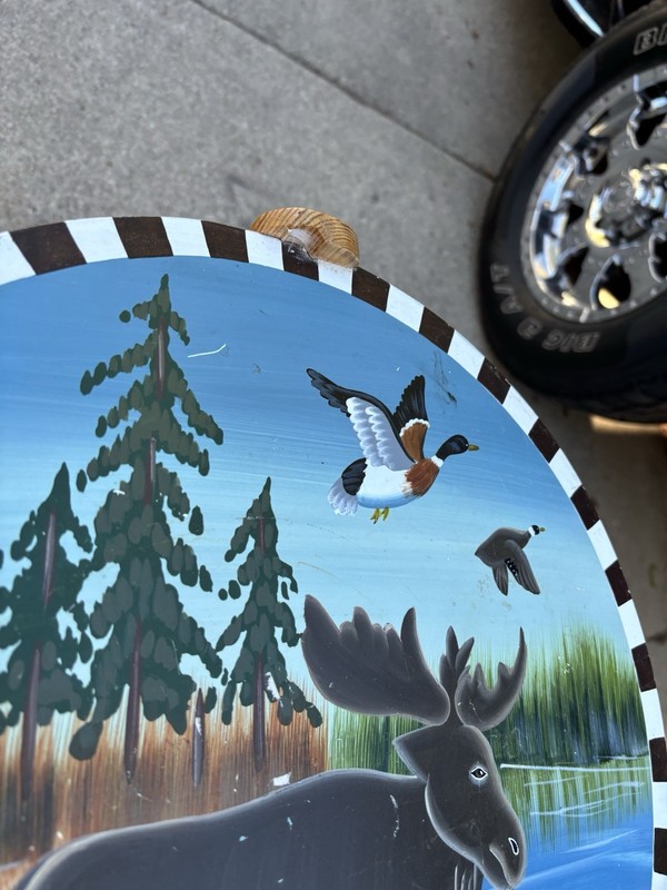 Wilderness Handpainted Scene Round 2 Tier Side Table w/ Oar Paddle Legs - Cabin gallery
