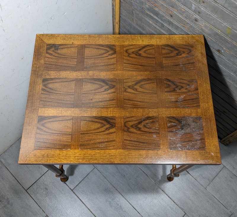 Vintage English Regency Chippendale Style Faux Bamboo Wood Nesting Side Table gallery