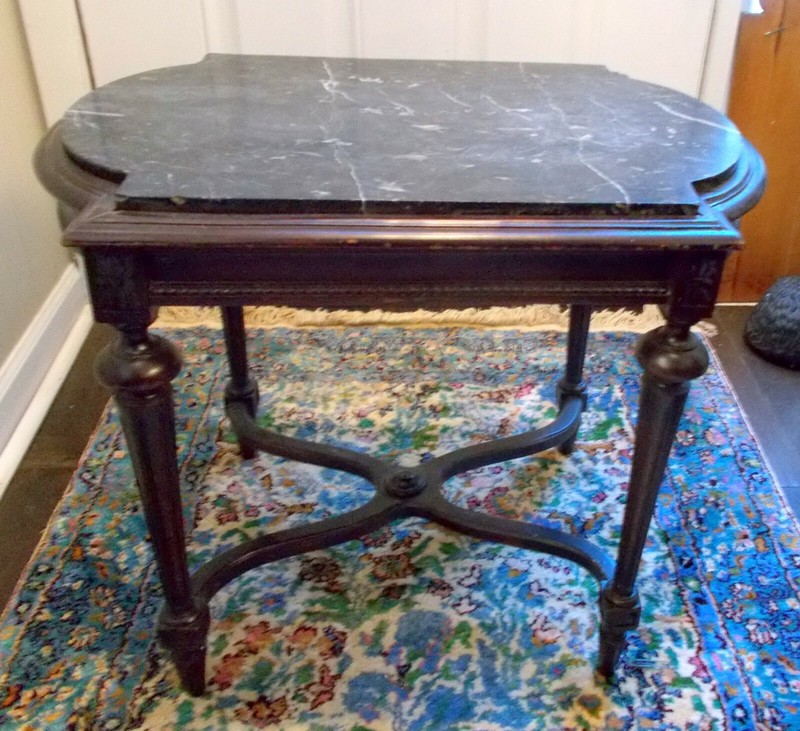 Stunning Antique FRENCH Accent Side COCKTAIL TABLE BLACK MARBLE Louis XVl EL VIL