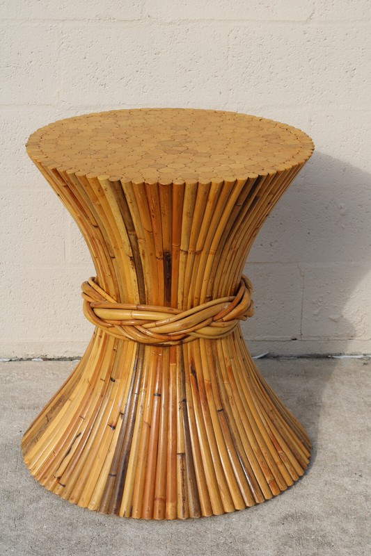 Authentic Signed McGuire Organic Sculptural Rattan Sheaf of Wheat Dining Table