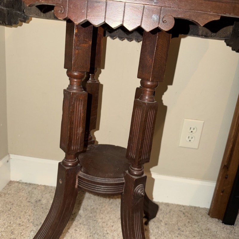 Antique Wood Eastlake Pedestal Table with Maroon Marble Top gallery