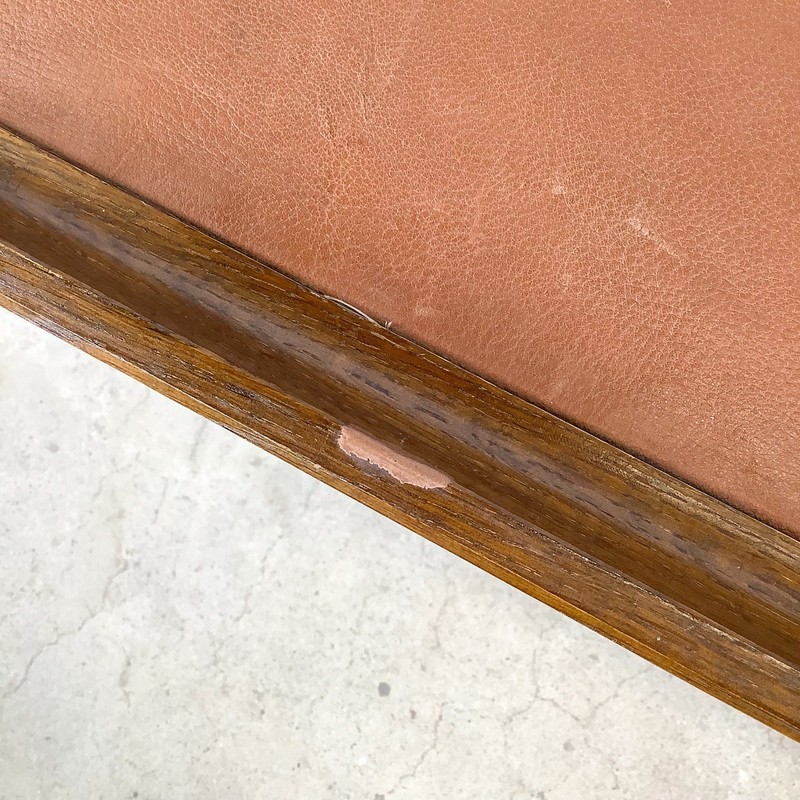 Vintage Studio Made Square End Table Cognac Leather Top Trestle gallery