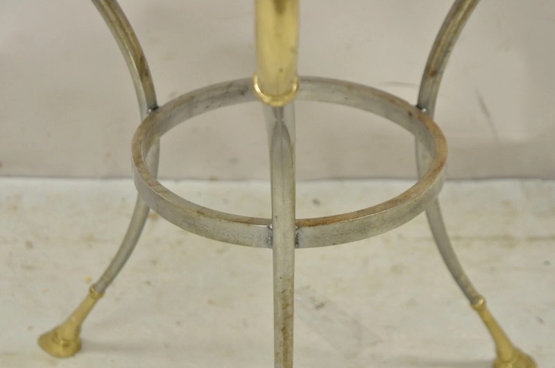 Italian Neoclassical Brass Rams Head Round Marble Steel Gueridon Side Table gallery