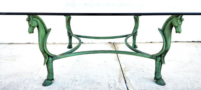 Horse Coffee Table Patinated Iron Hoof Footed Maison Jansen Style gallery