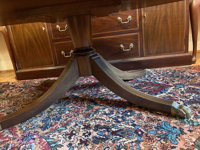 Henkel Harris Oval Mahogany Coffee or Cocktail Table with Brass Lion Claw Caps gallery