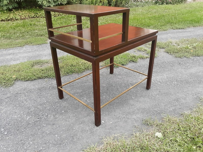 Edward Wormley,Dunbar,end table with brass stretchers gallery
