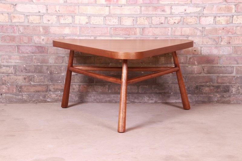 Robsjohn-Gibbings for Widdicomb Walnut Triangular Coffee Table, Newly Refinished gallery