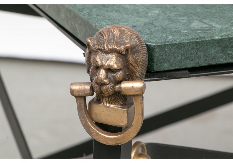 Neoclassical Green Marble Top Cocktail Table With A Campaign Style Iron Base gallery