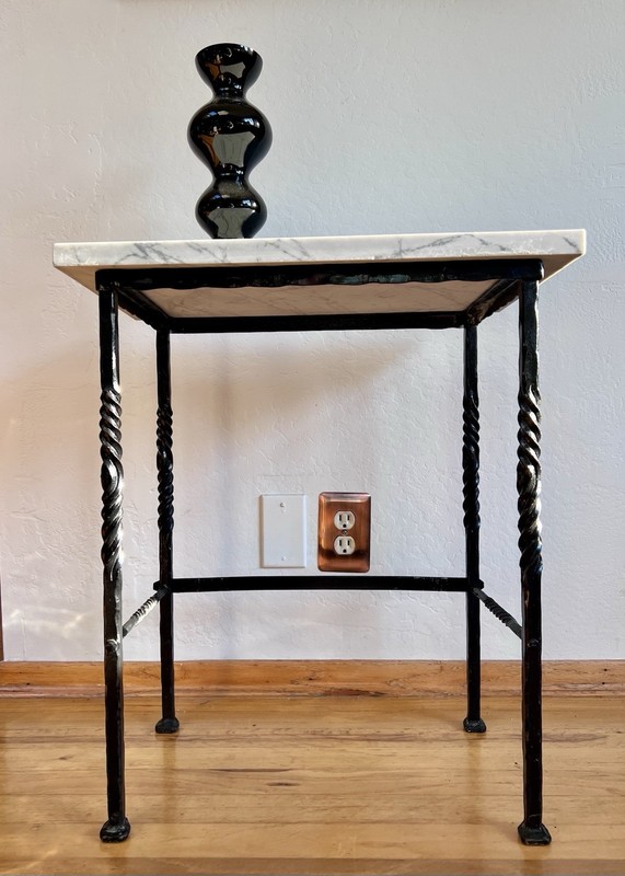 Mediterranean Wrought Iron Marble Side Table Barley Twist Legs Vintage