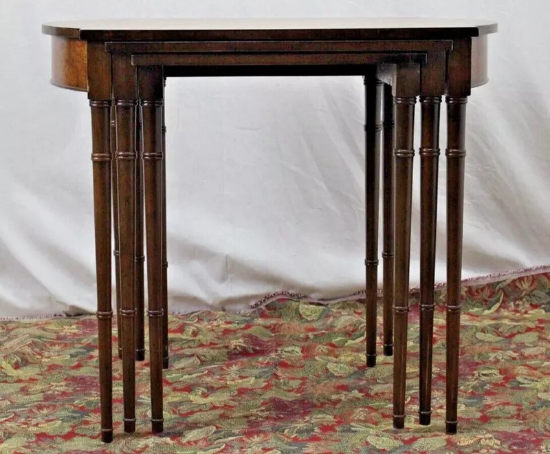 1940's English Mahogany Nesting Table Set of 3 Fully Refinished & Refurbished gallery