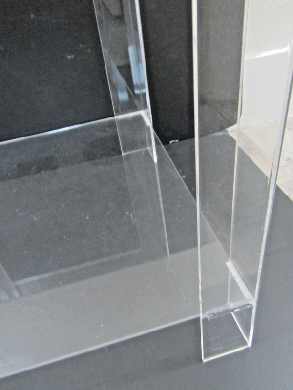 MCM Hollywood Regency Clear Lucite Acrylic Two-Tier Square Side Table gallery