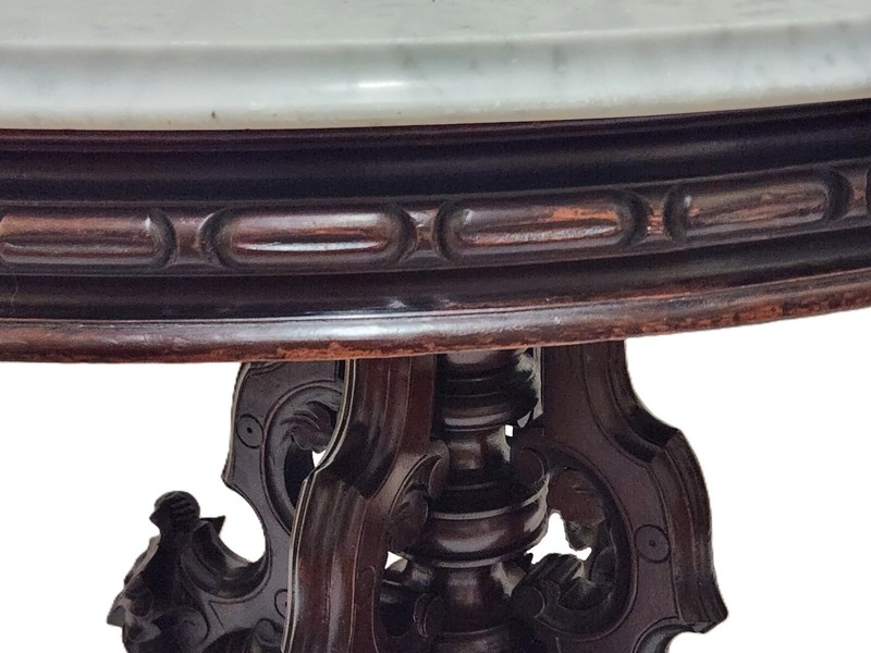 Center Parlor TABLE, Thomas Brooks NYC, Renaissance Victorian, Marble Top, 40"L gallery