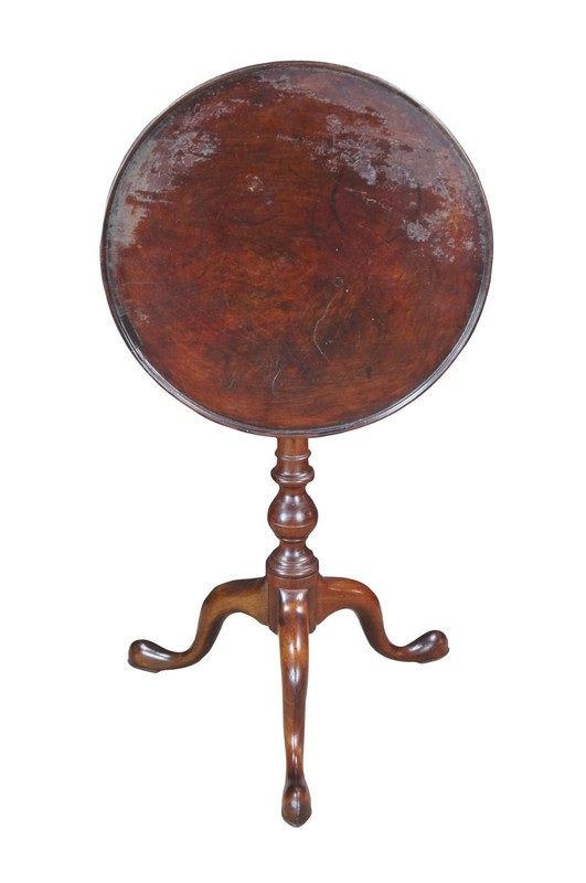 Antique Queen Anne Philadelphia Mahogany Tilt Top Birdcage Candlestand Tea Table
