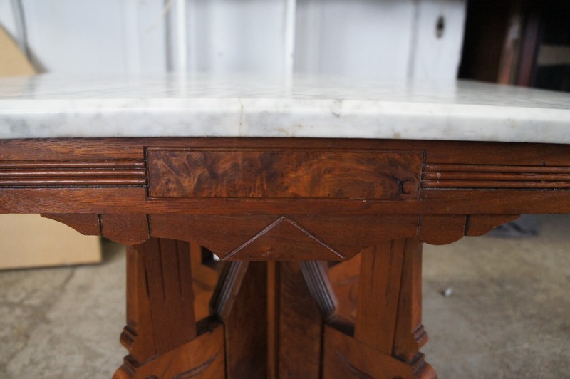 Antique Victorian Eastlake Walnut Burl Marble Top Parlor Coffee Side End Table gallery