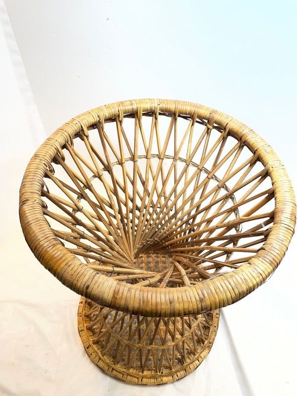 Vintage Wicker Rattan End Table Plant Stand Round Hour Glass 17" x 12.25" gallery