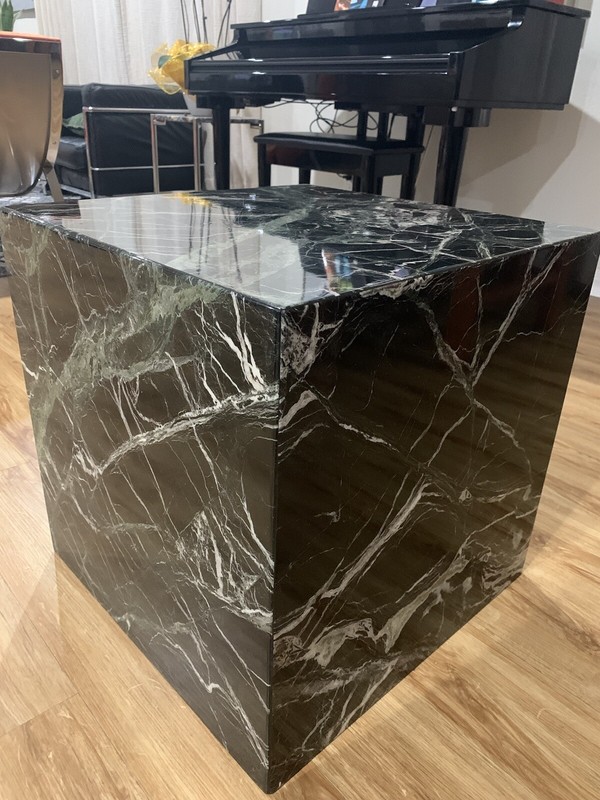 80’s Circa Black Marble Cube Shape Pedestal/Table