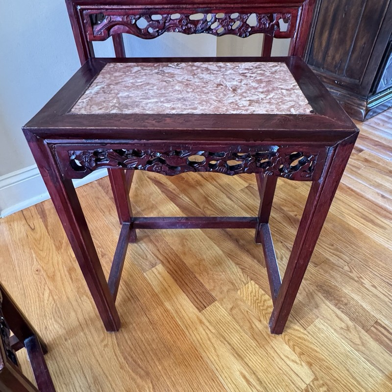 Vintage Rosewood Chinoiserie Nesting Tables Set of 4 Marble Top Carved gallery